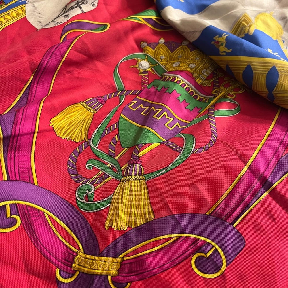 Celine Vibrant Pink and Blue Silk Scarf - Picture 4 of 8
